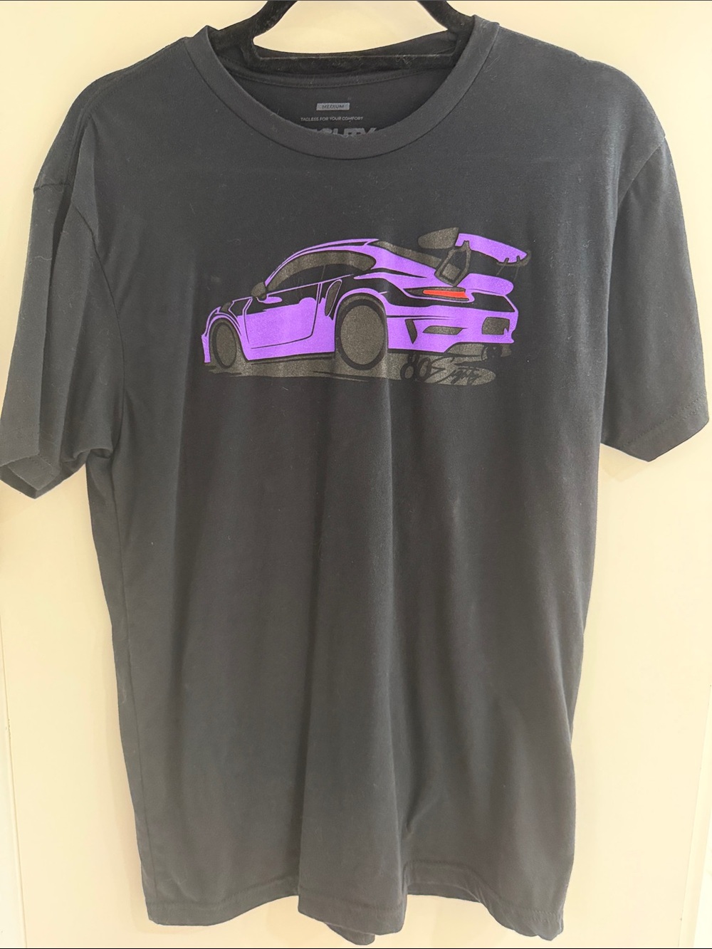 Men's Black Graphic T-Shirt with Purple Car Design